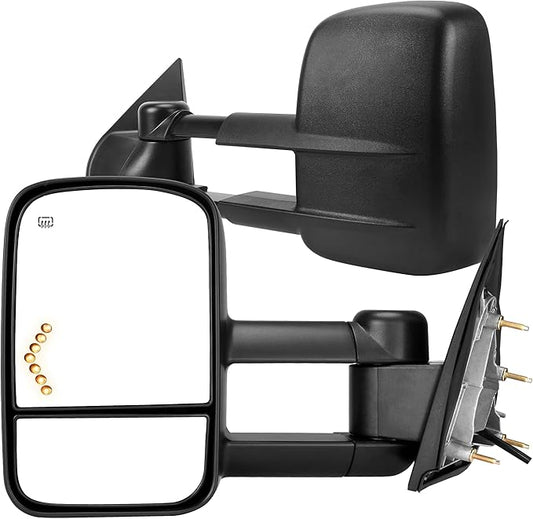 AUTOSAVER88 Towing Mirrors Compatible with 2014-2018 Chevy Silverado 1500, 2015-2018 GMC Sierra 2500 HD 3500 HD Power Heated LED Arrow Signal Light Manual Telescoping Folding Black