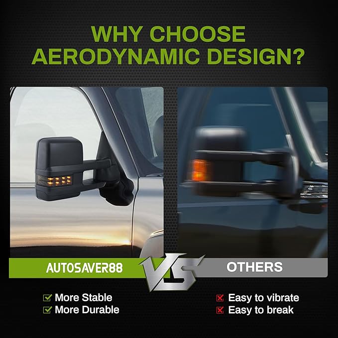 AUTOSAVER88 Towing Mirrors Compatible with 2003-2006 Chevy Silverado Tahoe Suburban Avalanche GMC Sierra Yukon Cadillac Escalade Power Heated LED Turn Signal Manual Telescoping Folding Clearance Light