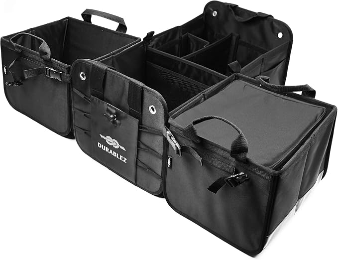 XXL+Cooler Car Trunk Organizer for SUV - Trunk Storage - Modular Configurable Detachable Collapsible - Minivan Truck Sedan Van, Black