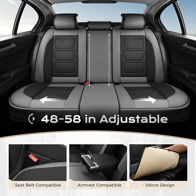 Coverado Car Seat Covers Full Set, Seat Covers for Cars, Front Seat Covers and Back Seat Cover Waterproof Leather Automotive Seat Cover Universal Car Interior Protectors Cushion for Most Cars