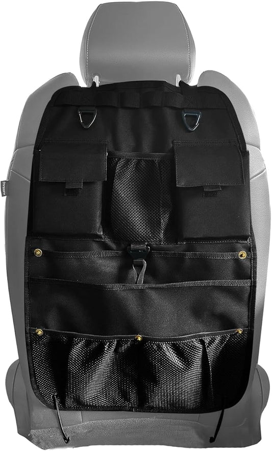 Car Seat Back Organizer with Multiple Storage Pockets, Black Mesh and Fabric, Universal Fit