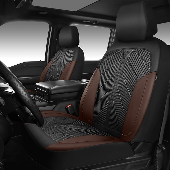 CAR PASS Waterproof Black Brown Car Seat Covers Front Seat Covers Neoprene Wetsuit,All-Weather Non-Slip Durable,Universal Fit for SUV Sedans Trucks Automotive,Airbag Compatible,3D Emboss Black Brown