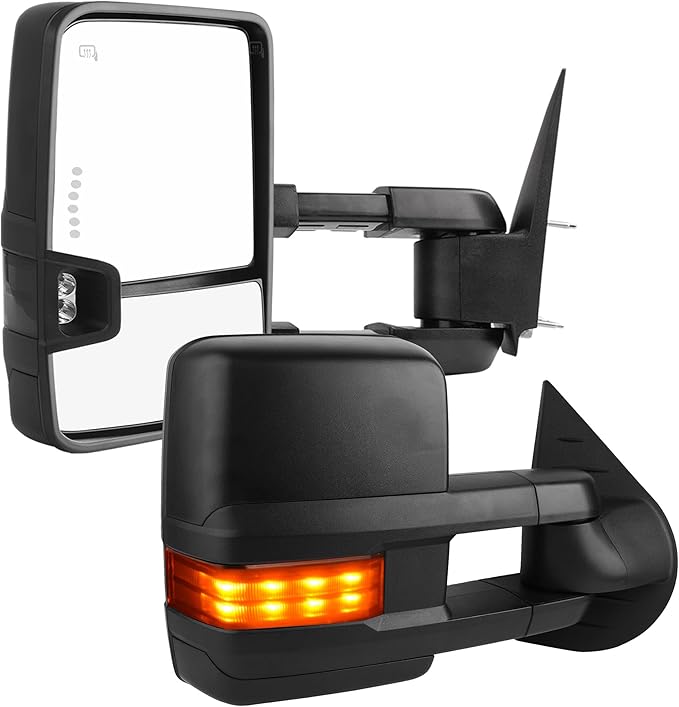 DWVO Power Heated Towing Mirrors for 2007-2014 Chevy Silverado GMC Sierra | Foldable LED Signal Lights with Manual Telescoping | Compatible with 2500HD 3500HD Heavy Duty Trucks Tahoe Suburban Denali