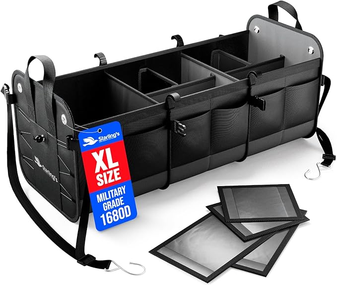 Car Trunk Organizer – Large Collapsible Storage Box with Adjustable Compartments – Heavy-Duty Cargo Organizer for SUV, Truck & Car – Non-Slip Waterproof Trunk Storage Bin for Groceries & Tools - XL