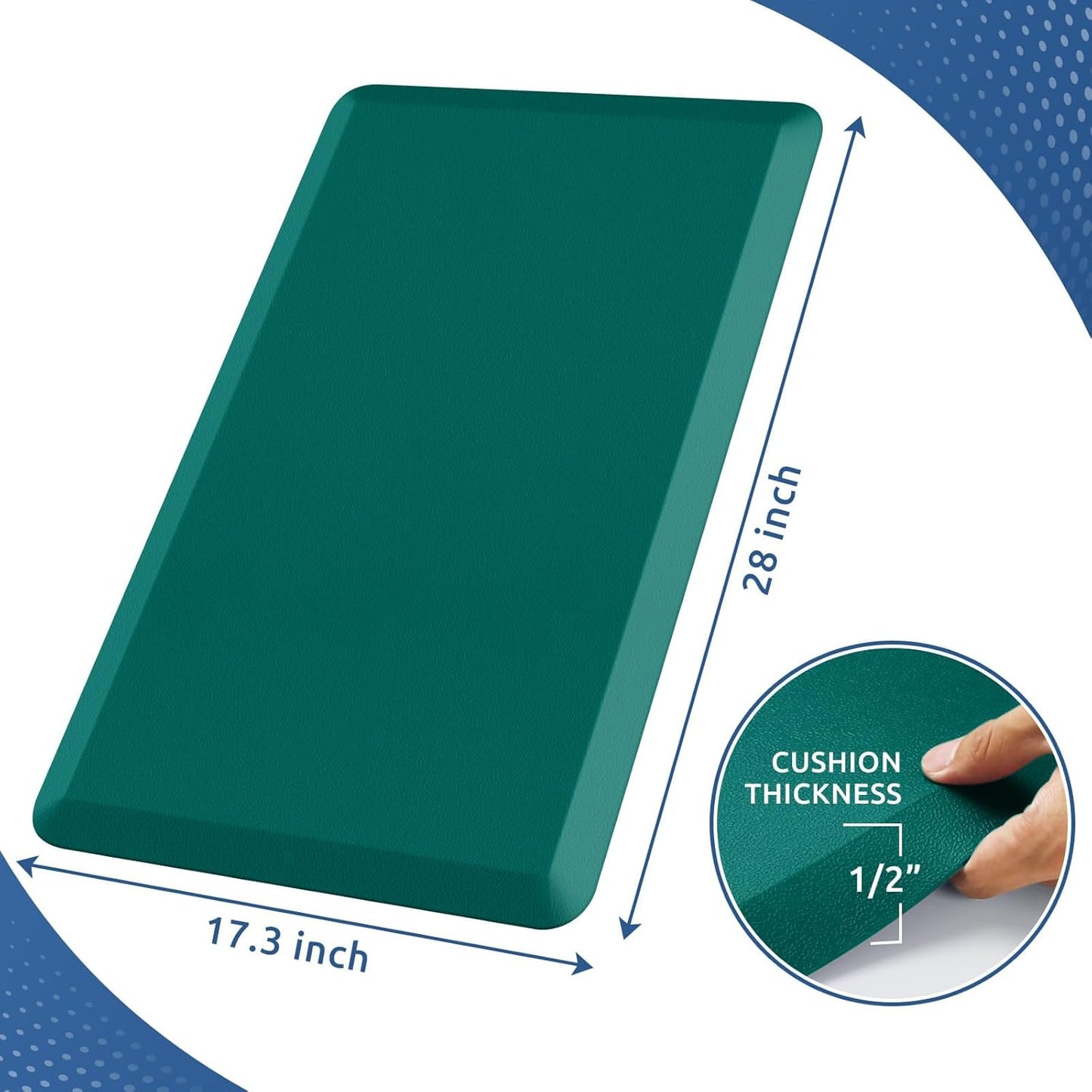 KitchenClouds Kitchen Mat Cushioned Anti Fatigue Rug 17.3"x28" Waterproof, Non Slip, Standing and Comfort Desk/Floor Mats for House Sink Office (Dark Green)