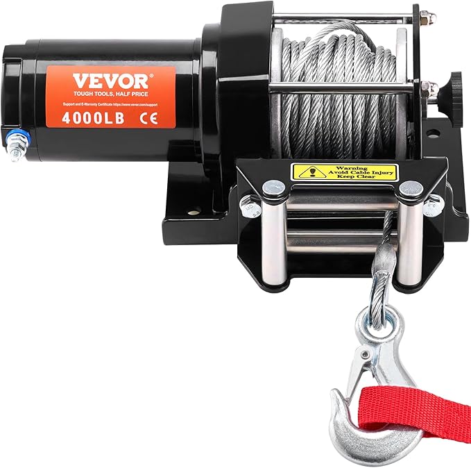VEVOR Electric Winch, 4000 lb Line Pull Capacity, 12V DC ATV/UTV Winch with Φ3/16 in x 39 ft 7 Strands Steel Cable Roller Fairlead Wireless & Wired Remote Control, IP55 Waterproof for Towing UTV ATV