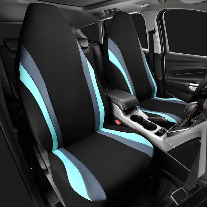 CAR PASS AquaShield Neoprene Waterproof Car Seat Covers Front Seats Only, High Back Bucket Seat Covers,Airbag Compatible,Seat Covers for Women Girl, Universal Fit for Auto Truck Van SUV (Black Mint)