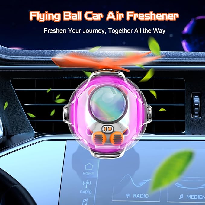 Astronaut Design Car Air Freshener with LED Lights & 4 Scented Pads – Light Fragrance, Decorative Auto Accessories