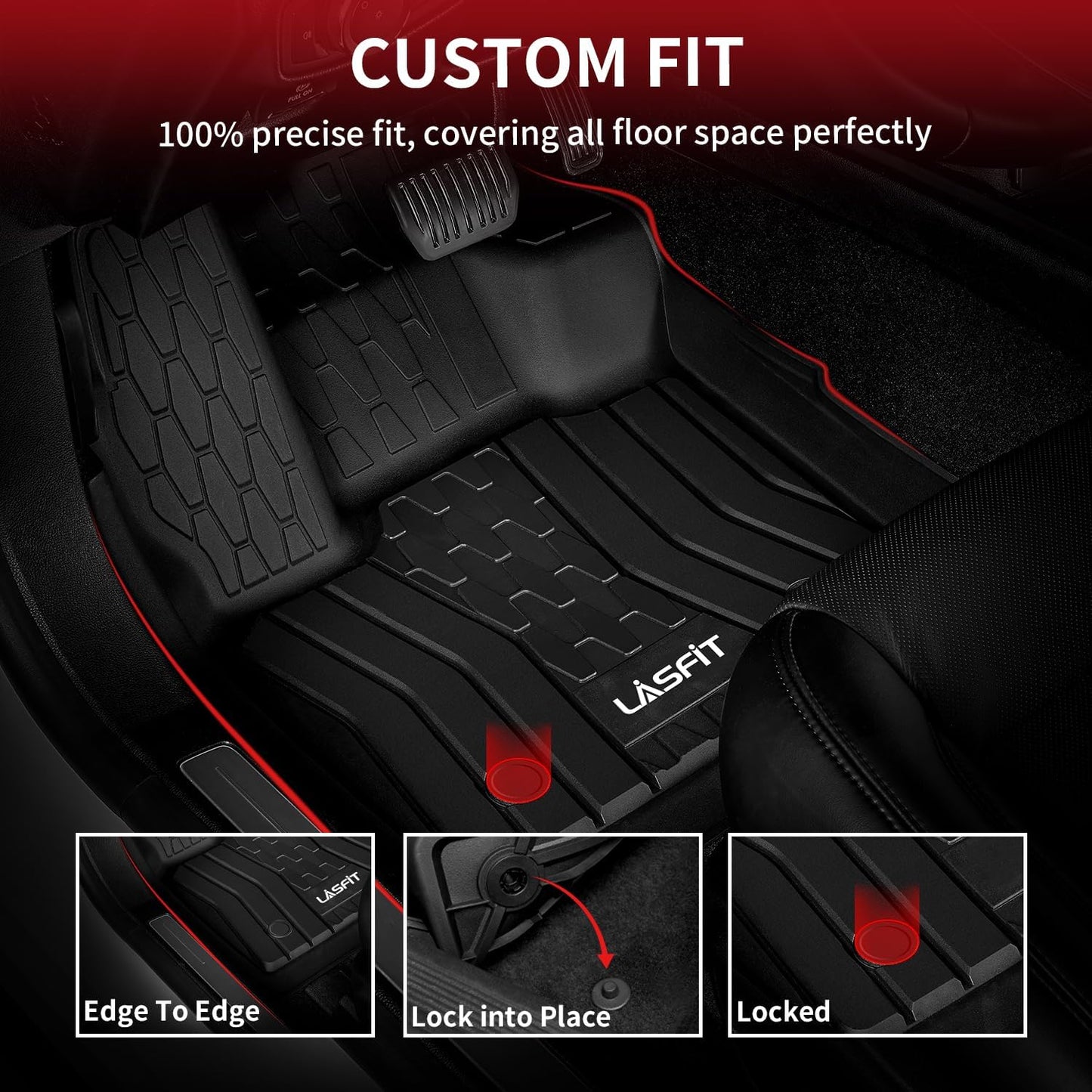 LASFIT Floor Mats Fit for Lincoln Continental 2020 2019 2018 2017, All Weather Floor Liner TPE Custom Fit Car Mats for Lincoln Continental 1st & 2nd Row Rubber Mats, Black,Tasteless