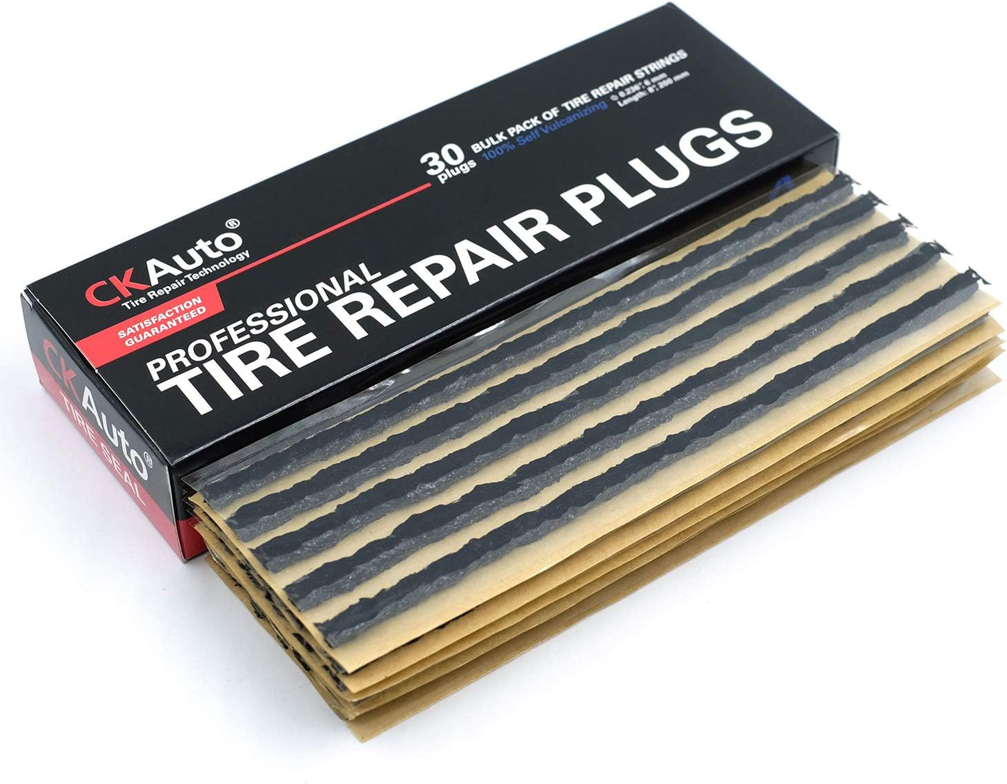 CKAuto 30pcs 8" Black Tire Repair Strings, Automotive Tool Tire Repair Plugs for Tubeless Off-Road Tires Car, Bike, ATV, UTV, Wheelbarrow, Mower