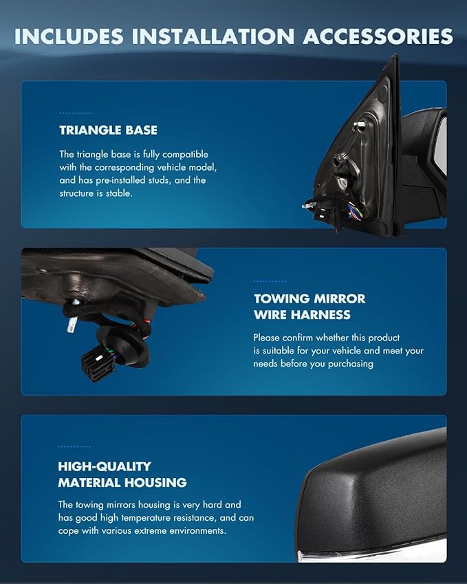 ECCPP Towing Mirrors Tow Mirrors Fit For 2014-2018 For Chevy For Silverado For GMC For Sierra A Pair With Power Heated Turn Signal On Cover Clearance lamp Puddle light Manual Folding Black Texture