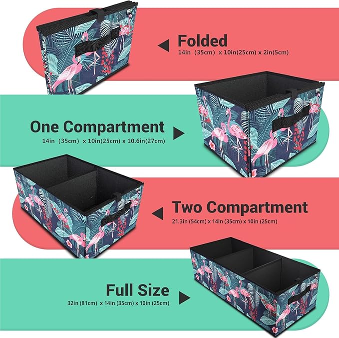 MIU COLOR Trunk Organizer, Car Trunk Organizer, Non-Slip Bottom, Sturdy Storage Organizer for SUV, Sedans, Van, Jeep, Grocery, Large 3 Compartments Car Organizer for Women, Flamingo 31.9"×12.6"×10.6"