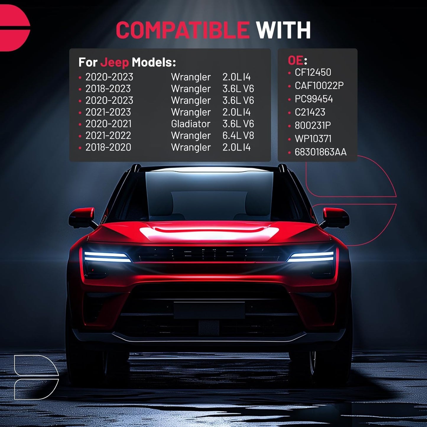 BDFHYK Cabin Air Filter with Activated Carbon Compatible with Jeep Wrangler 2018 2019 2020 2021 2022 2023, Gladiator 2020 2021, Replace# CF12450, 68301863AA