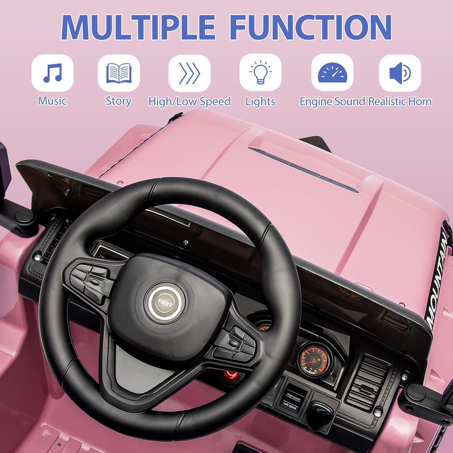 12V Kids Ride on Truck Car, w/Parent Remote Control, Twin 35w Motors, 3 Speeds, LED Lights, Music & Horn, Spring Suspension, Kids Electric Vehicles Toy for 3-5 Years Old Boys Girls Gift, Light Pink