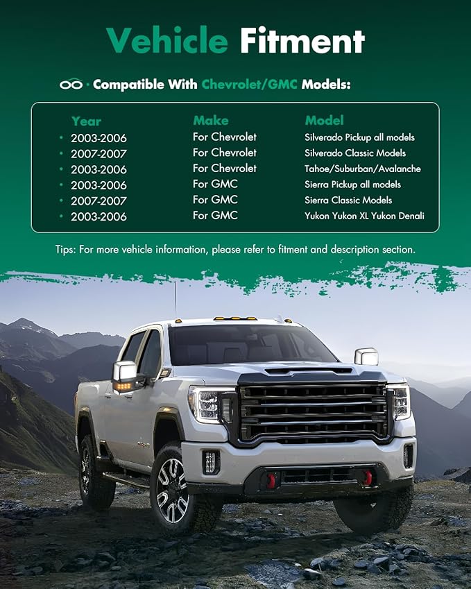 SCITOO Towing Mirrors Compatible with 2003 2004 2005 2006 For Chevy Silverado Pickup All Models For GMC Yukon Yukon Xl Yukon Denali A Pair tow mirror Power Adjusted,Heated,Turn Signal Light