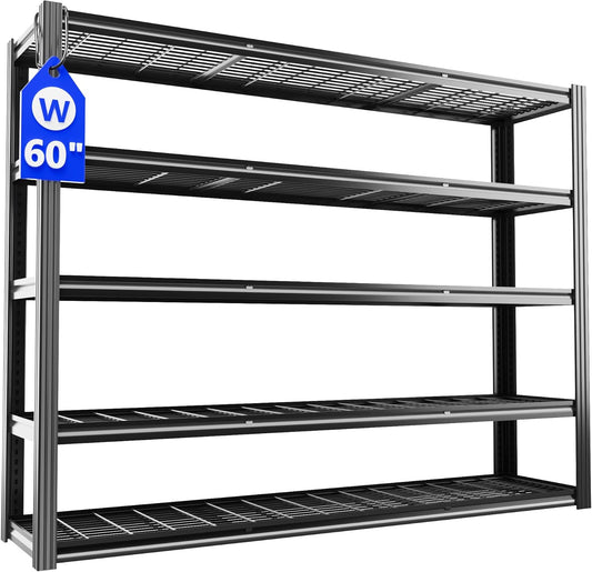 60" W Garage Shelving 5-Tier Storage Shelves Adjustable Metal Shelving Units 3030LBS Storage Shelves Heavy Duty for Industrial, Warehouse, Basement,72" H × 60" W × 24" D