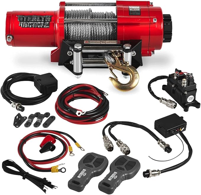 Stealth Winches 4500 lb 12V Electric Winch with Steel Rope & 2 Wireless Remote Kit for ATV UTV Jeep Truck Boat Trailer Car Towing Recovery, Heavy Duty Portable Off Road Winch with Mounting Plate