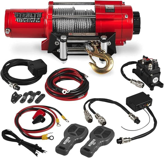 Stealth Winches 4500 lb 12V Electric Winch with Steel Rope & 2 Wireless Remote Kit for ATV UTV Jeep Truck Boat Trailer Car Towing Recovery, Heavy Duty Portable Off Road Winch with Mounting Plate