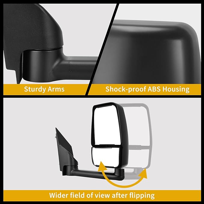 DWVO Right Passenger Side Mirror Compatible with 2003-2019 Chevy Express GMC Savana 1500 2500 3500, Towing Mirror with Manual Folding Manual Adjustment Door Mirror Tow Mirror Black Housing
