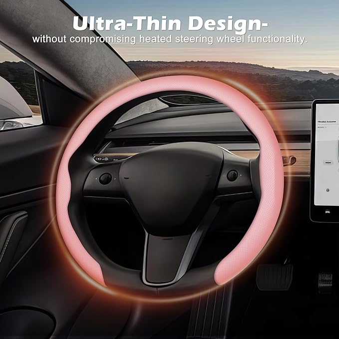 frani Nappa Leather Steering Wheel Cover, Universal 15 Inch Premium Non-Slip Steering Wheel Cover Pink