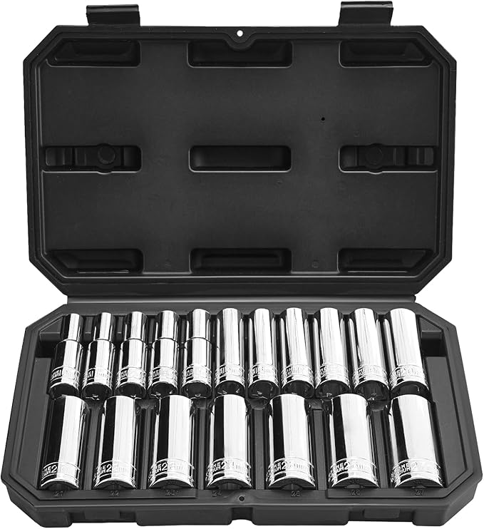 VEVOR Socket Set, 18 Pieces, 1/2 inch Drive Socket Tool Set, Metric Size from 10 to 27 mm, Mechanic Tool Kit with Storage Case, Clear Markings, Chrome Plated CR-V Alloy Steel, for Automotive Repair