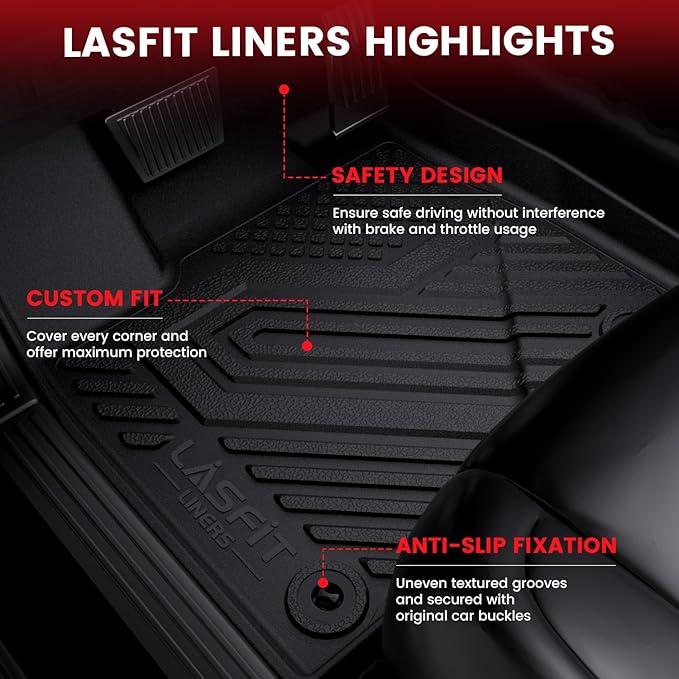 LASFIT Floor Mats for Toyota Highlander 2019-2014(Not for Hybrid), All Weather TPE Cargo Mats Floor Liner for Highlander LE/Limited/SE/XLE, Black(Not fit 2nd Row Bench Seating).