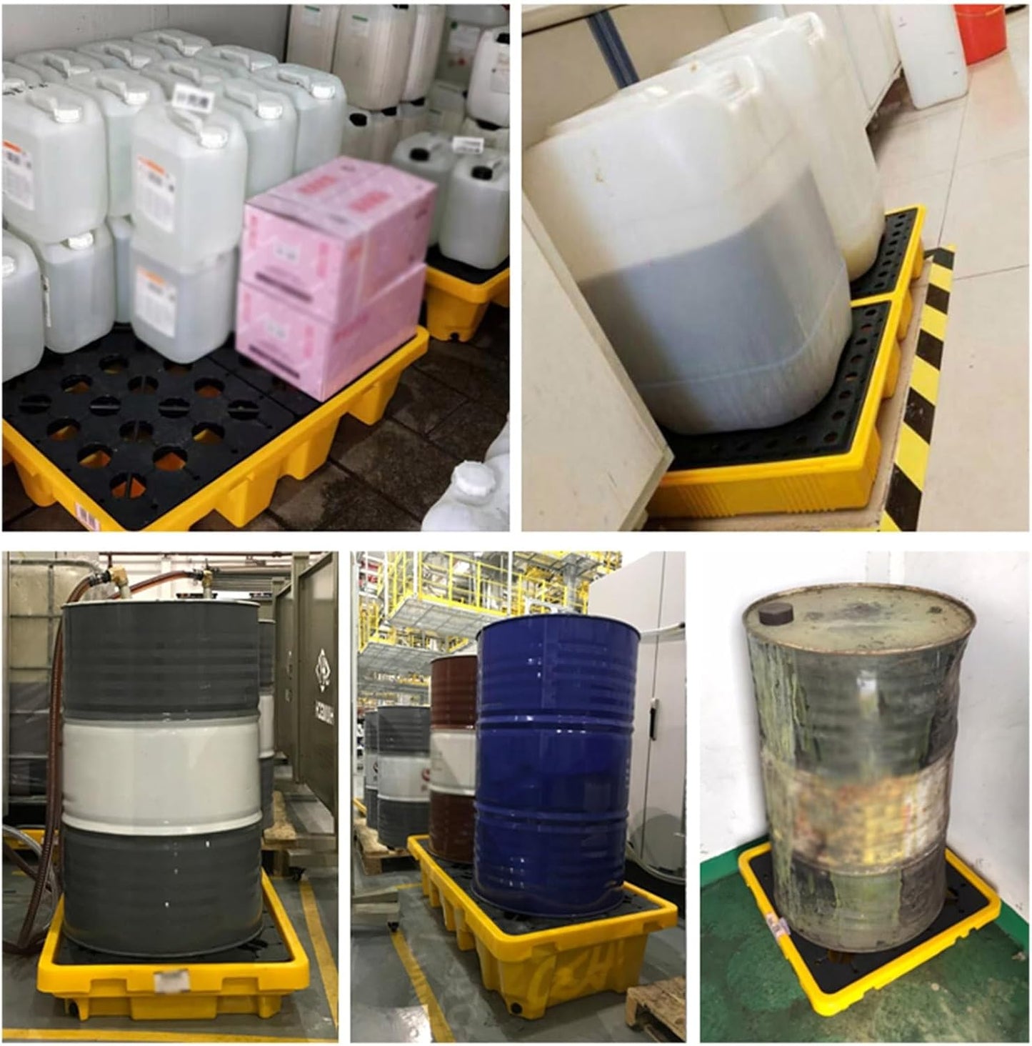 Drum Containment Spill Pallet, Industrial Nestable Oil Drums Leak-Proof Tray, Garage Storage Detachable Anti Slip Polyethylene Platform with Drain (Color : Yellow-1 Pack, Size : 26.6"x26.6"x