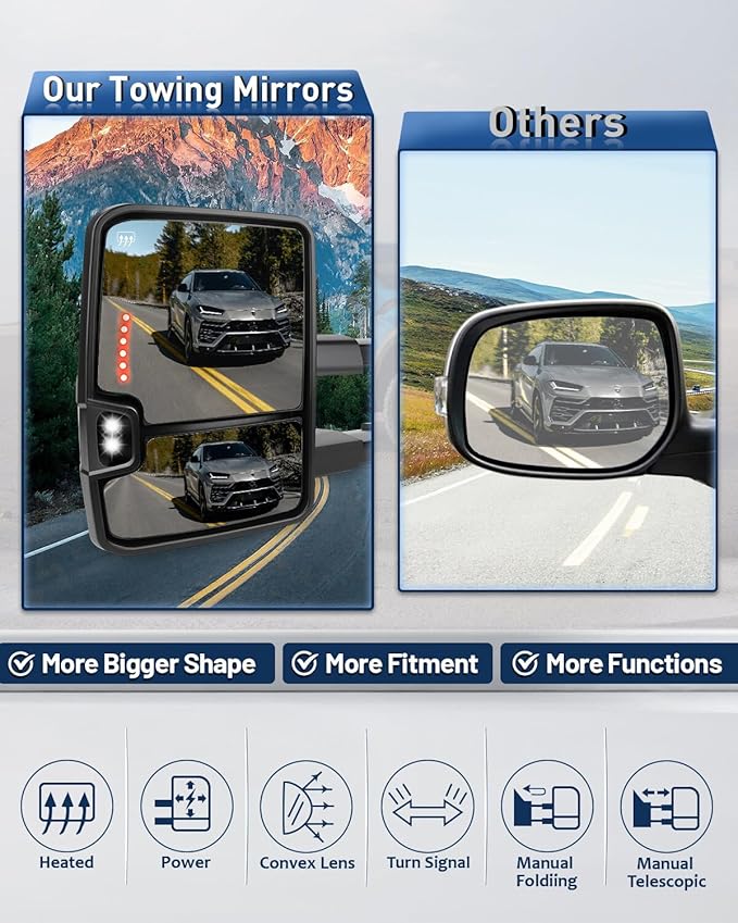 ECCPP Towing Mirrors High perfromance Automotive Exterior Mirrors Power Heated Turn Signal Replacement fit for 2003-2007 for Silverado for Sierra for Chevy for gmc 1500 2500 3500(07 New Body Style)