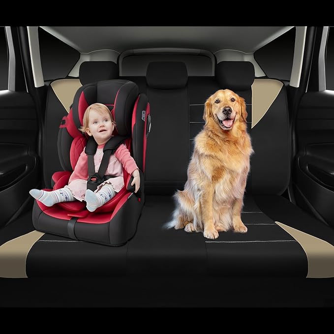 CAR PASS Waterproof Car Seat Covers Full Sets, Universal Fit Seat Covers for Cars, EVA Neoprene Seat Cover Set Full Sets, Interior Covers for Auto SUV,Vans,sedans, Trucks,(Black and Beige)