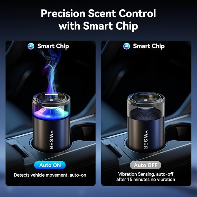 2025 Upgraded Smart Car Air Freshener Diffuser, New Car Smell Air Freshener Long Lasting, Auto On/Off, Adjustable Modes, Car Scent with 8 Ambient Lights, Car Diffusers for Essential Oil(Grapefruit)