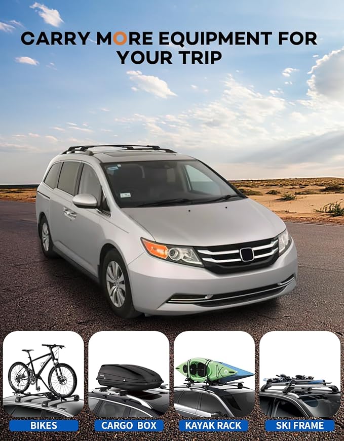 300lbs Lockable Roof Rack Cross Bars Compatible with Honda Odyssey 2011-2017 (with Raised Side Rails), Heavy Duty Aluminum Roof Rails Crossbars Cargo Canoe Black Rooftop Cargo Carrier.