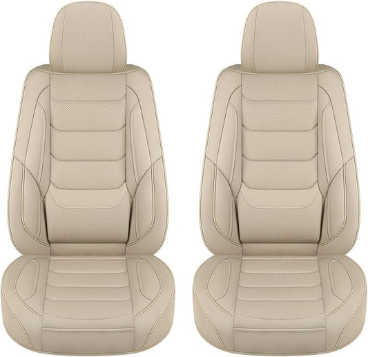 Leather Front Car Seat Covers Breathable Seat Covers Waterproof Seat Protectors Universal Fit for Most Automotive Cars SUV Trucks Van (Beige, Front Pair)