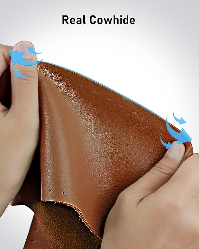 BELINOUS Leather Steering Wheel Cover Lace Up, Stitch On Wrap, Universal Fit 13-20 inch Car Truck SUV Pickup Boat, A Whole Piece of Cowhide, DIY Stitch w/Needle Thread (Size M6, Brown)