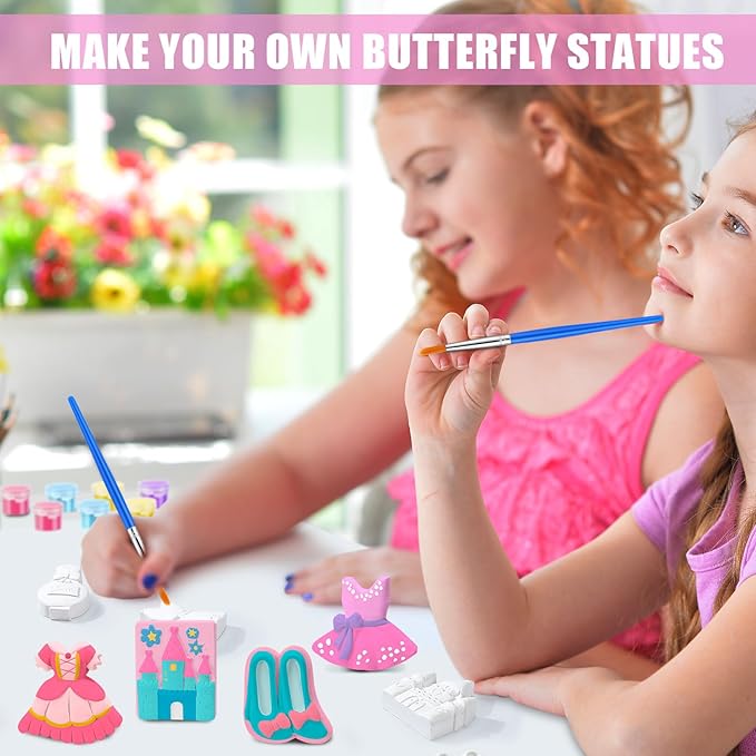 JellyArch 20 Set Princess DIY Painting Kit Ceramic to Paint Your Own Princess Rainbow Castle Statues Unpainted Plaster Figurines Brushes Acrylic Paints Bags Party Favor for Adults