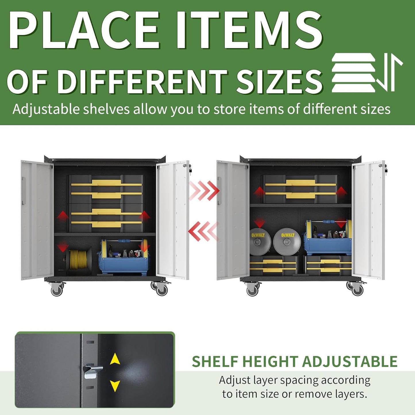 Metal Garage Storage Cabinet with Wheels,Locking Rolling Tool Cabinet with Drawers and Shelves for Home, Office, Garage & Workshop