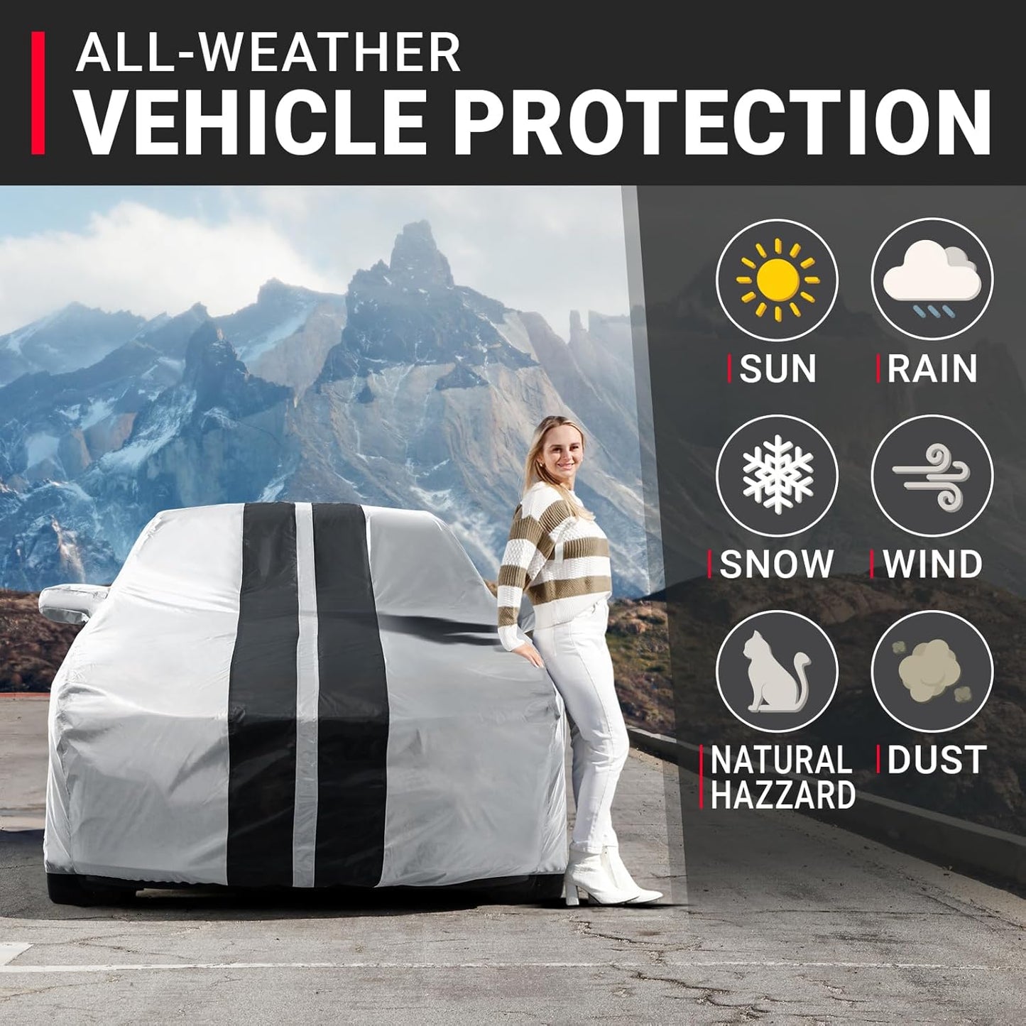 iCarCover Custom Car Cover for Buick Lesabre (2000-2005) Waterproof All-Weather Rain Snow UV Sun Protector Full Exterior Indoor Outdoor Car Cover (Stripe - Gray/Black)