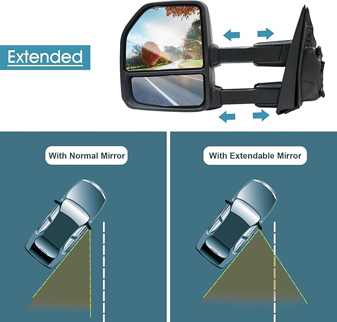 BOOLEE Towing Mirrors fit for 2017-2020 Ford F250 F350 F450 F550 Super Duty Turn Signal Light Dynamic Signal Light Temp Sensor Heated Power Puddle Lamp Auxiliary Light Black Tow Mirrors LH RH