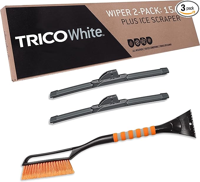 TRICO White 15" + 15" Extreme Weather Premium Winter Automotive Replacement Windshield Wiper Blades (Set of 2), Passenger and Driver Side All-Weather Beam Wiper Blades with Ice Scraper