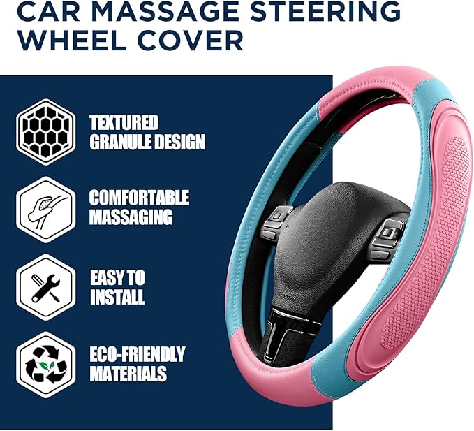 Road Comforts Car Steering Wheel Cover - Microfiber Leather Steering Wheel Wrap Sports 14.5-15 Inch Steering Wheel Cover Non-Slip for Men Women Pink & Blue Color