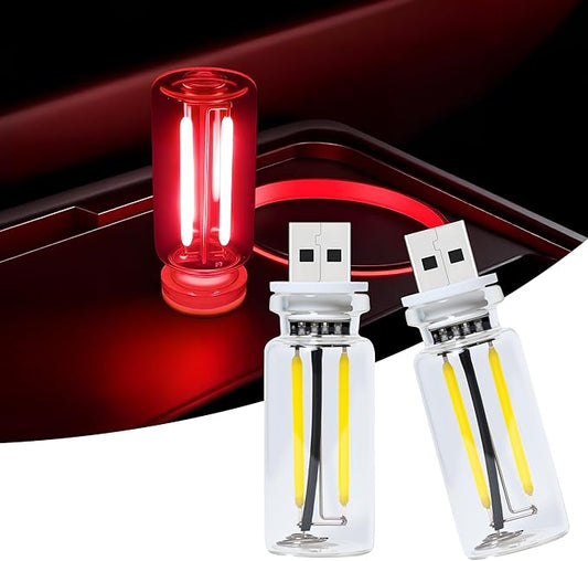 2-Pack Vintage USB LED Lights for Car Interior, Touch Dimmable Night Light - Retro Glass Bottle Filament Lamp Bulb for Bedroom, Camping, Holiday Decoration Ambiance