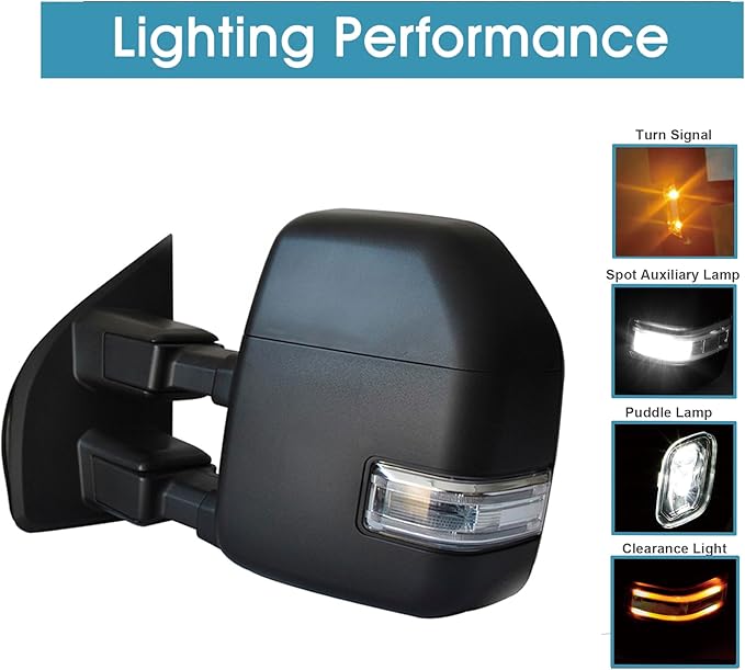 BOOLEE Towing Mirrors fit for 2017-2020 Ford F250 F350 F450 F550 Super Duty Turn Signal Light Dynamic Signal Light Temp Sensor Heated Power Puddle Lamp Auxiliary Light Black Tow Mirrors LH RH
