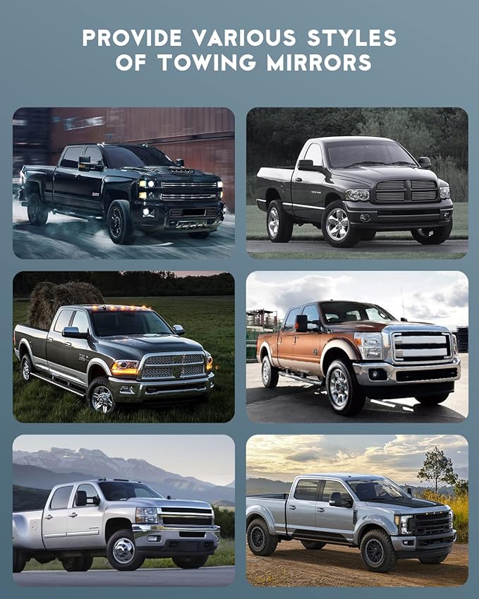 OCPTY Side View Tow Mirror Replacement Fit For 07 New Body Style 08 09 10 11 12 13 For Chevy/For Gmc Silverado/Sierra 1500/2500 Hd/3500 Hd Power Heated Black Towing Mirrors Pair Set