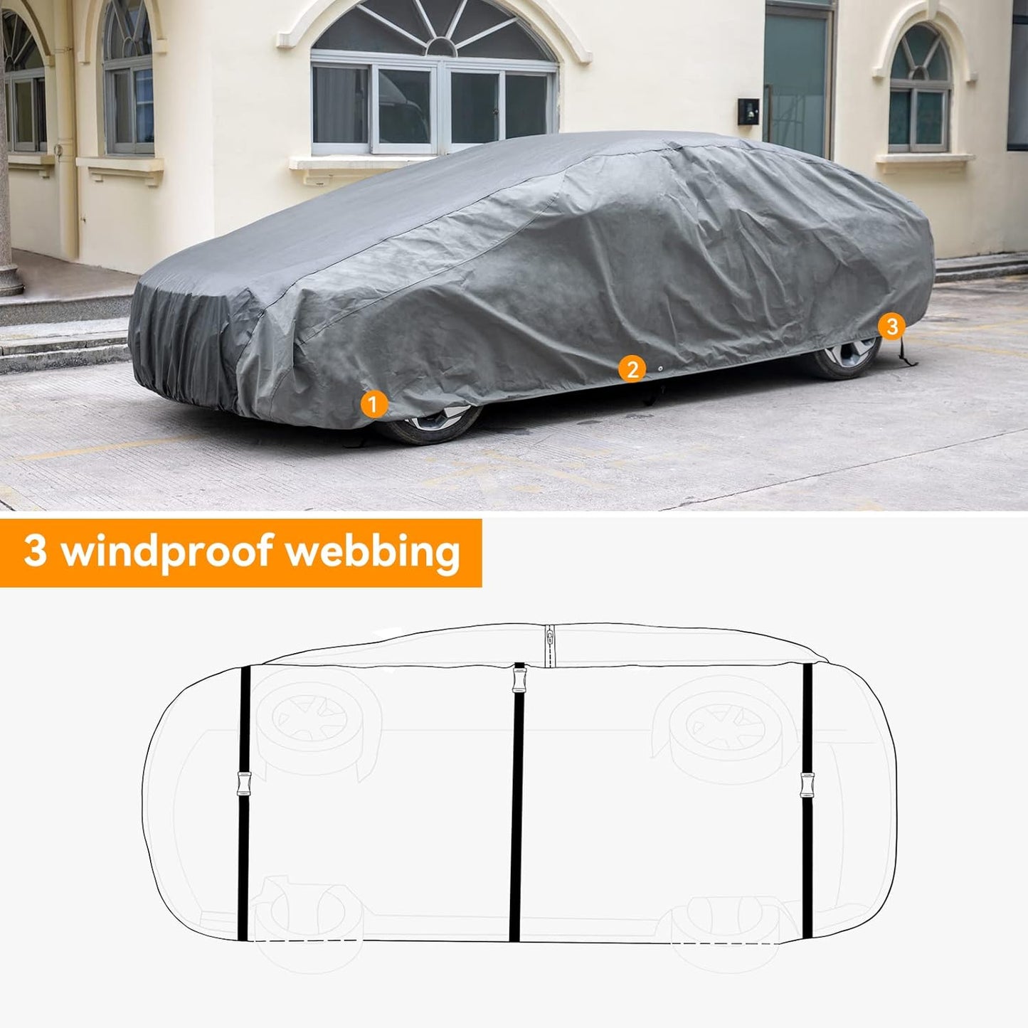 XCAR Ultra Light Waterproof Car Cover for Automobiles All Weather Protection, Windproof & Breathable, Fits Sedan Up to 228"