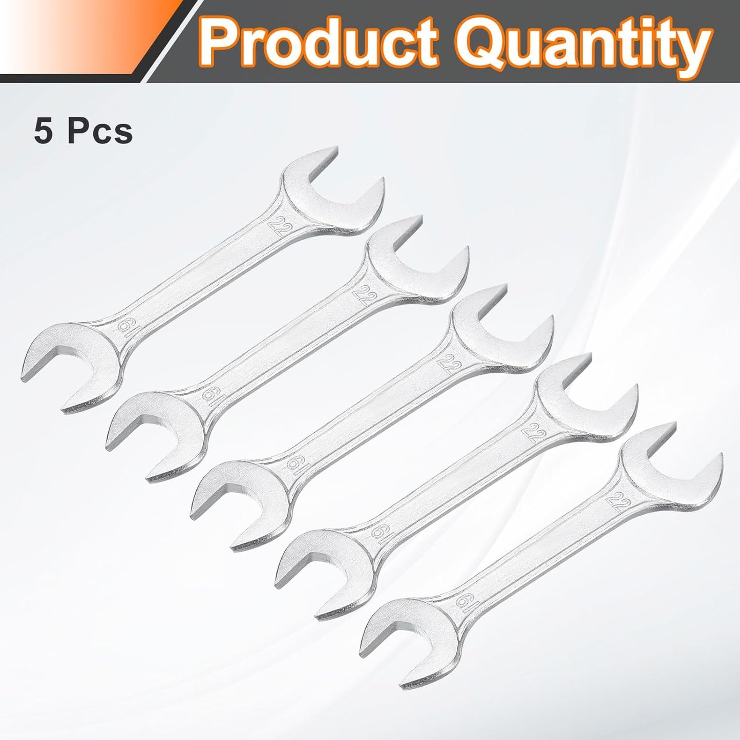 HARFINGTON 5pcs Double Open End Wrench 19mm x 22mm Metric 15 Degree Offset Angle Small Flat Head Wrench Galvanizing Open Ended Spanner for Automotive Repair Furniture Assembly