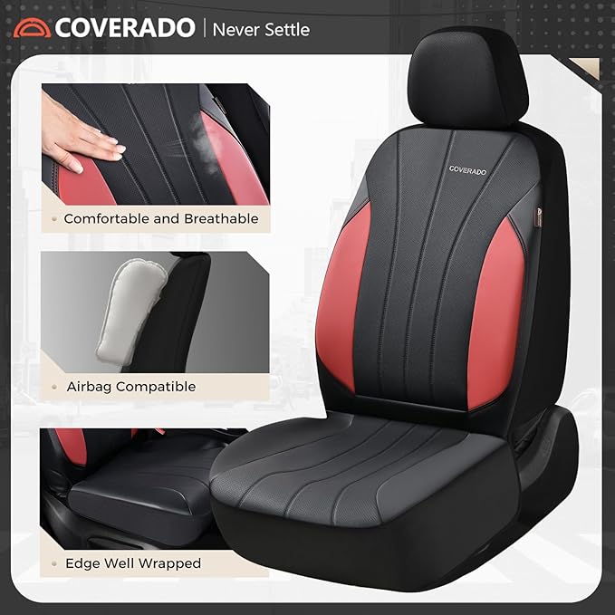 Coverado Car Seat Covers, Waterproof Two Front Seats Seat Covers, Automotive Seat Covers 2 Pack, All-Weather Leather Car Seat Protectors Universal Fit for SUVs Trucks Sedans