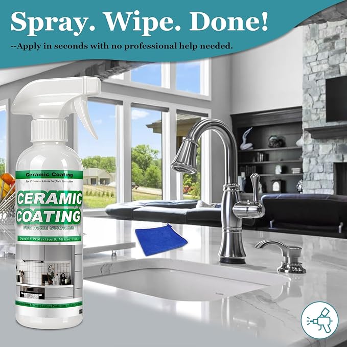 300ml Ceramic Coating Spray for Stainless Steel and Hard Surfaces, Anti-Fingerprint, Stain Resistant, Hydrophobic Protection for Appliances, Glass, Tile, Countertops