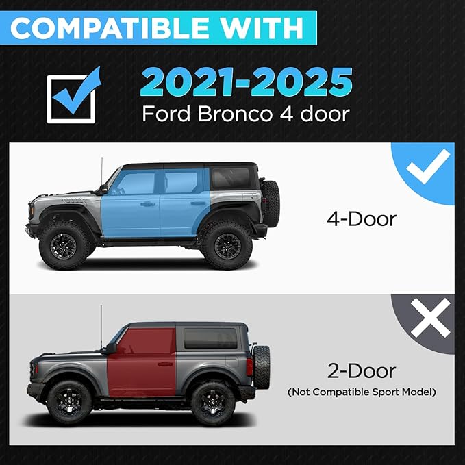 PZ Running Boards Compatible with 2021-2025 Ford Bronco 4 Doors SUV, Drop Side Steps Black Heavy Duty Carbon Steel Rails Nerf Bars