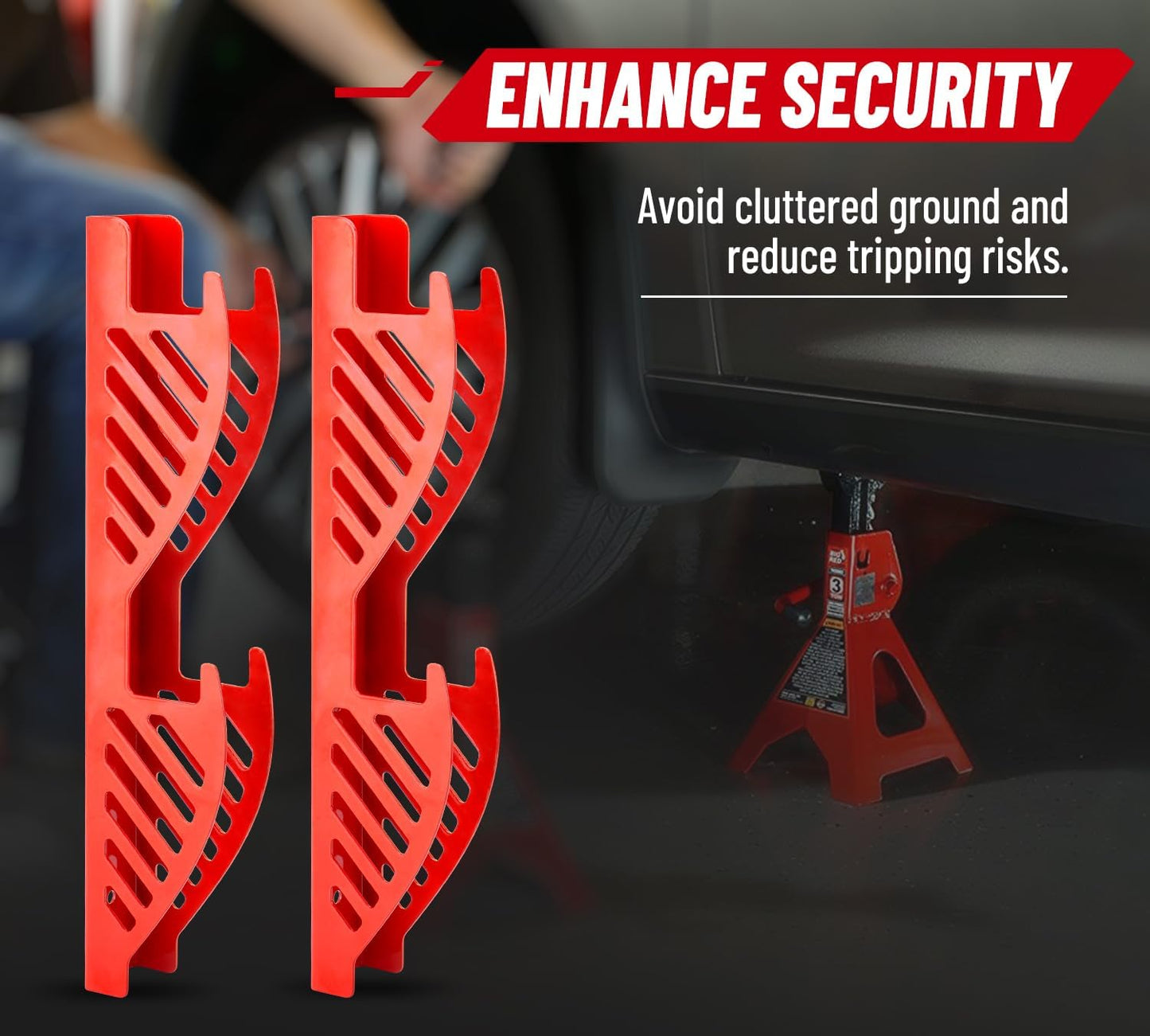 Jack Stand Wall Mount Organizer: Jack Stands Holder Storage Rack Mount - Fit for 2 & 3 Ton Jack Stand (2 Pack - Red)