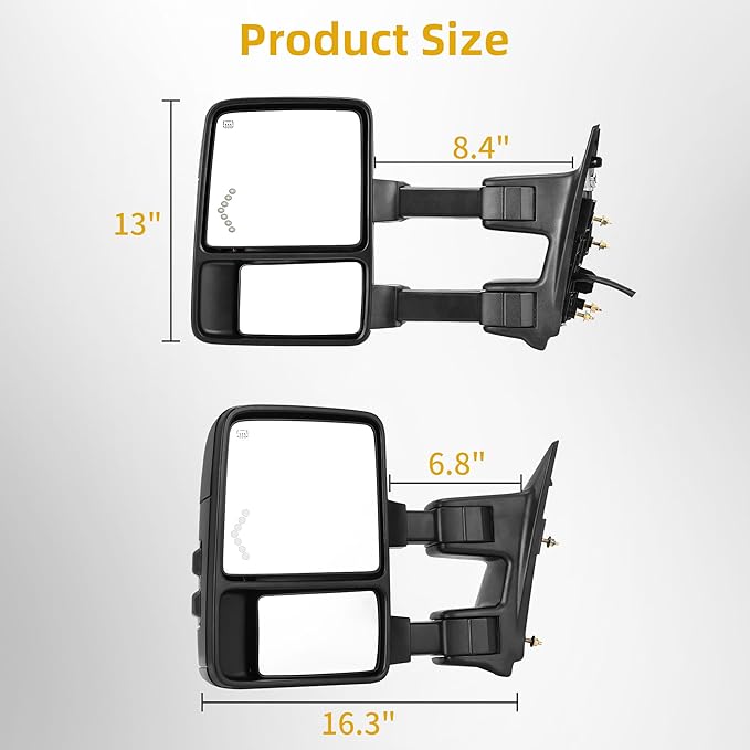 DWVO Towing Mirror Compatible with 2008 2009 2010 2011 2012 2013 2014 2015 2016 Ford F250 F350 F450 F550 Super Duty, Left Driver Side Mirror with Power Heated Manual Folding