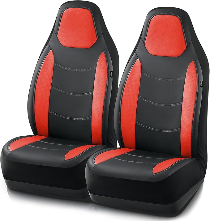 Road Comforts Car Seat Cover, Leather Seat Covers, Automotive Low Back Front Car Seat Covers, Airbag Compatible, Universal Fit for Most Cars (Red)